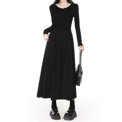 Draped Off Shoulder Long Sleeve Maxi Dress