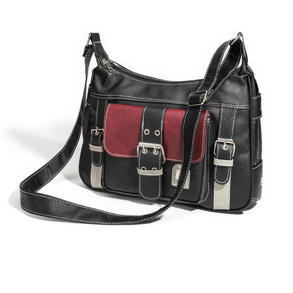 Colorblock Buckle Strap Shoulder Bag