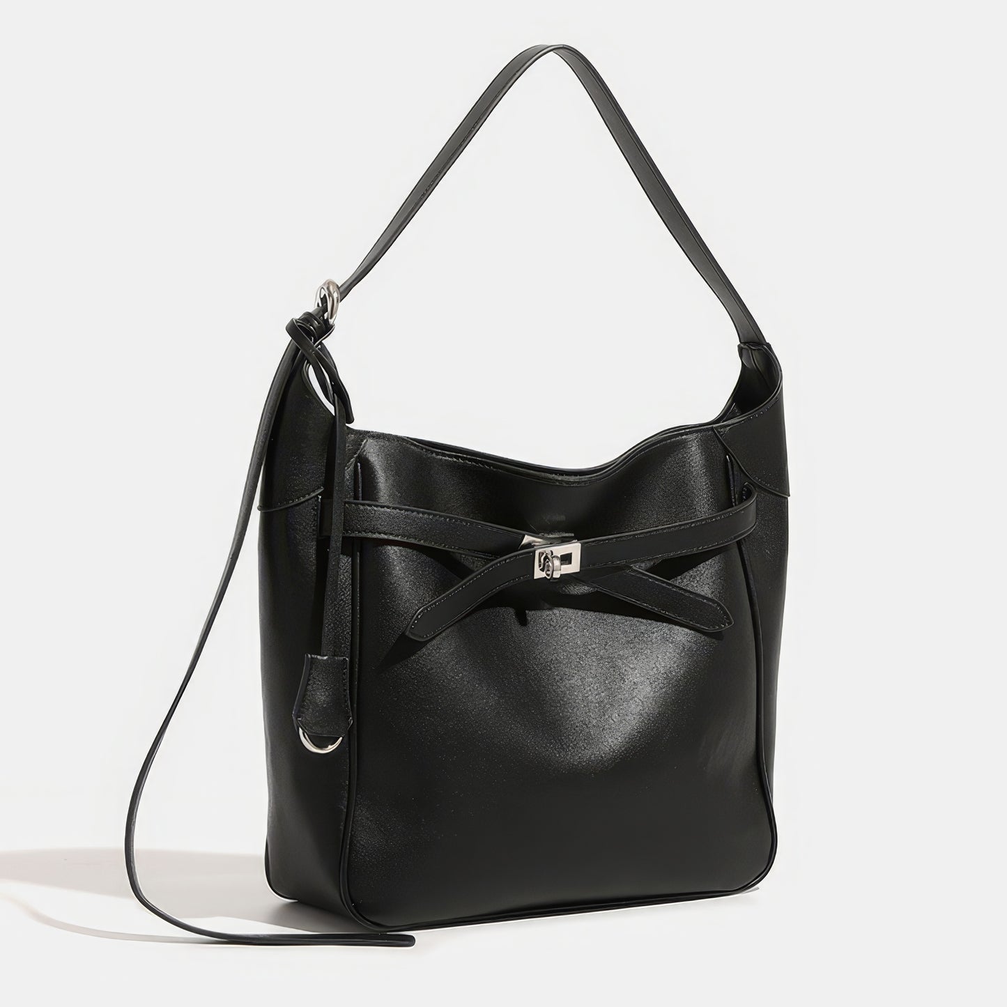 Belted Minimal Faux Leather Shoulder Bag