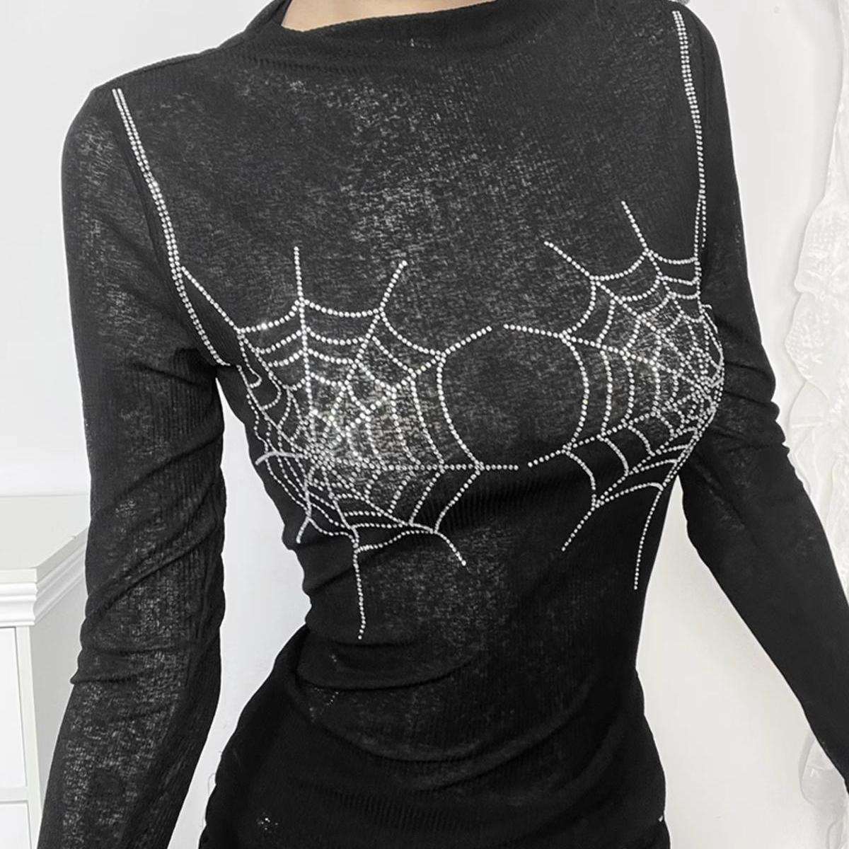 Sheer Rhinestone Spiderweb Top