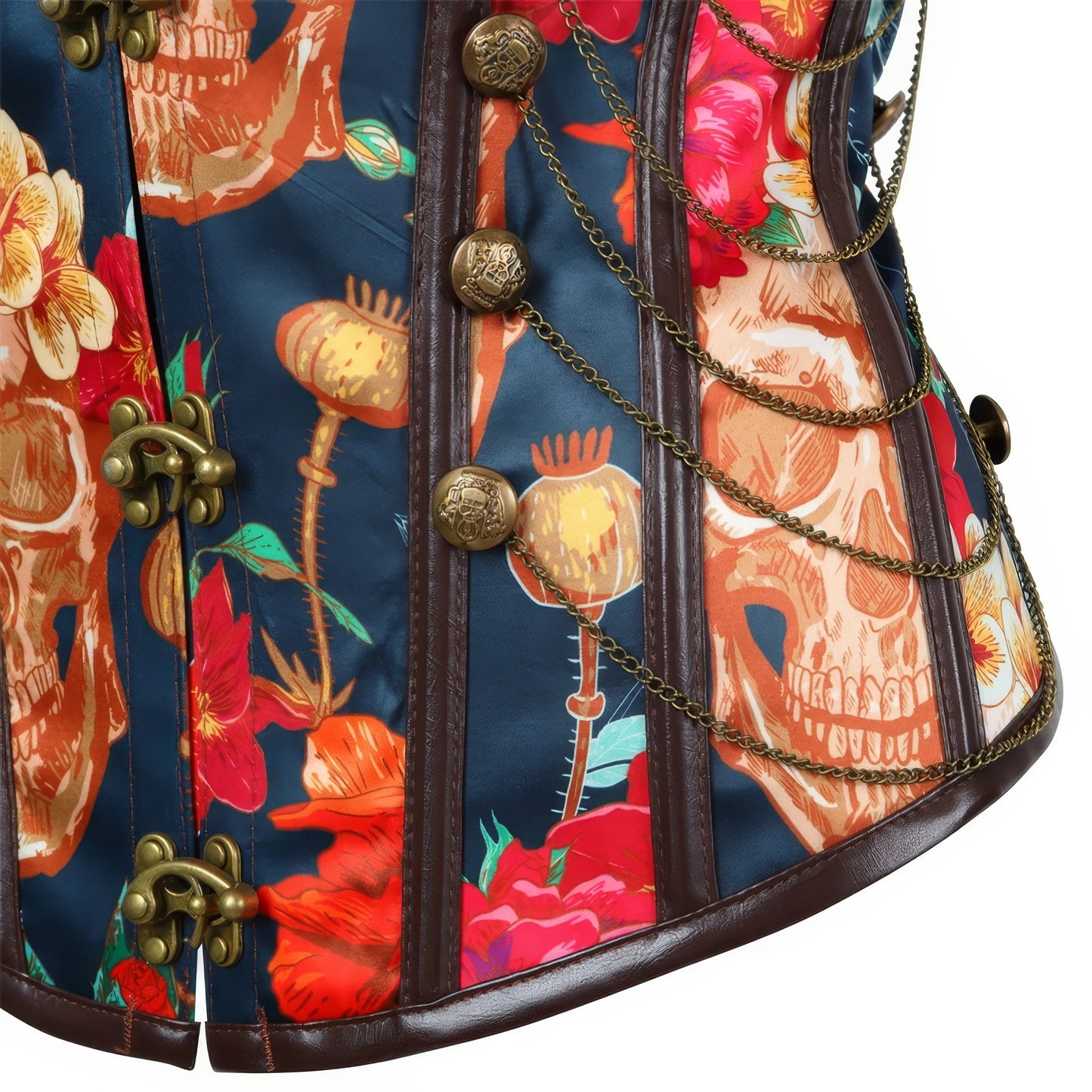 Floral Skull Print Buckle Corset Top