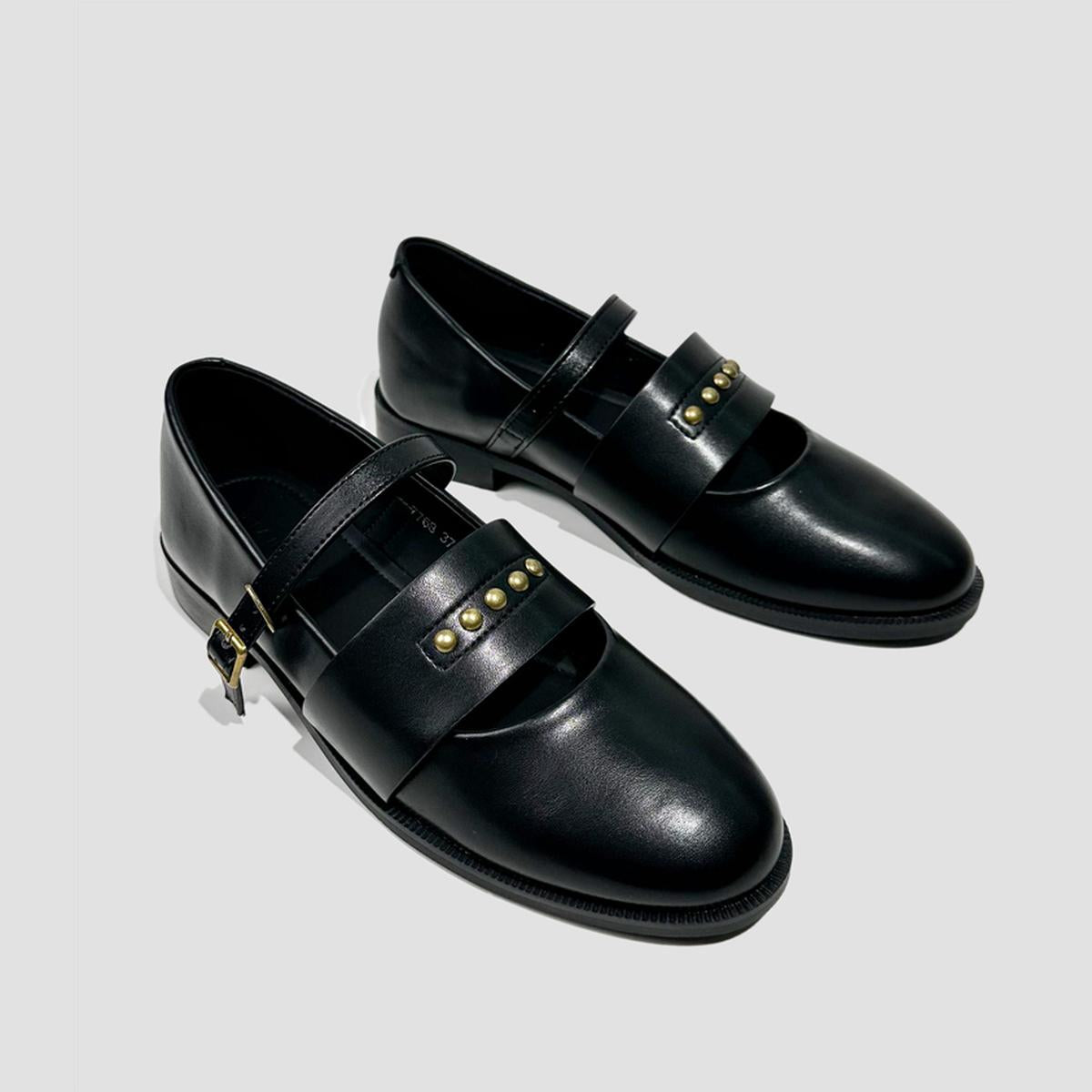 Black Studded Buckle Mary Jane Shoes