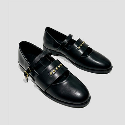 Black Studded Buckle Mary Jane Shoes