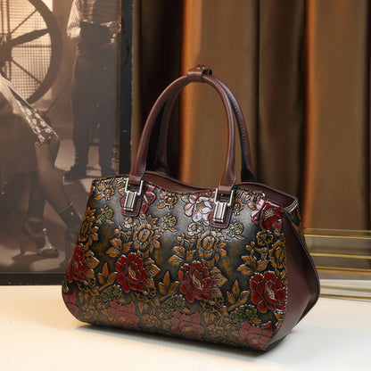 Embossed Rose Pattern Curved Handle Bag