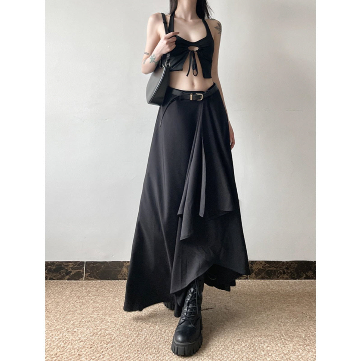 Asymmetrical Slit Maxi Skirt