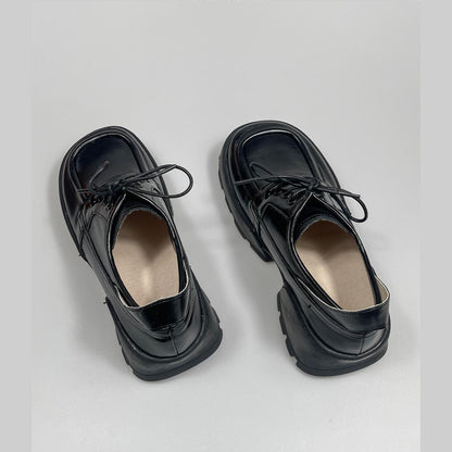 Black Glossy Chunky Heel Derby Shoes
