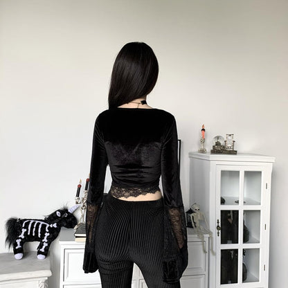 Velvet Lace Bell Sleeve Top