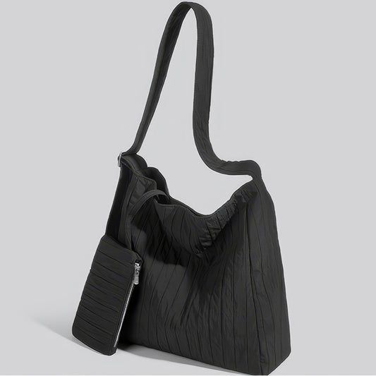 Pleated Nylon Shoulder Bag Set