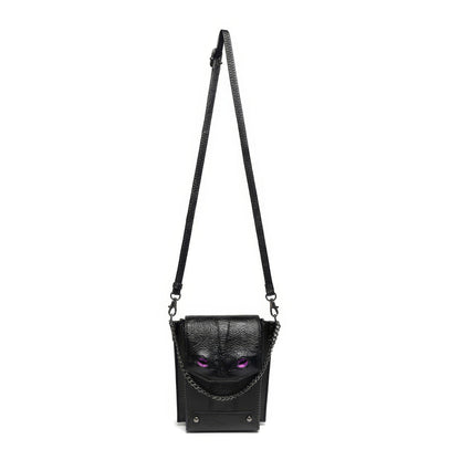 Black Textured Mini Crossbody with Eye Detail