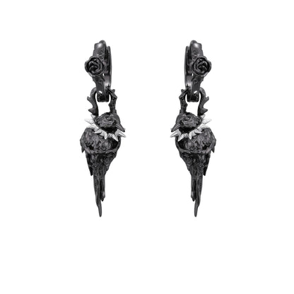 Spiked Raven Rose Drop Earrings