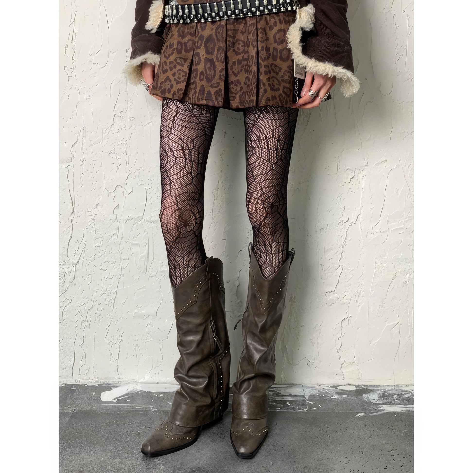 Geometric Web Sheer Mesh Tights