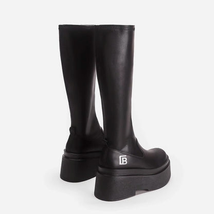 Black Sleek Platform Knee-High Boots