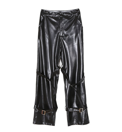 Buckled Faux Leather Pants