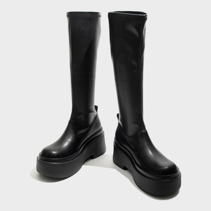 Black Stretch Platform Knee Boots