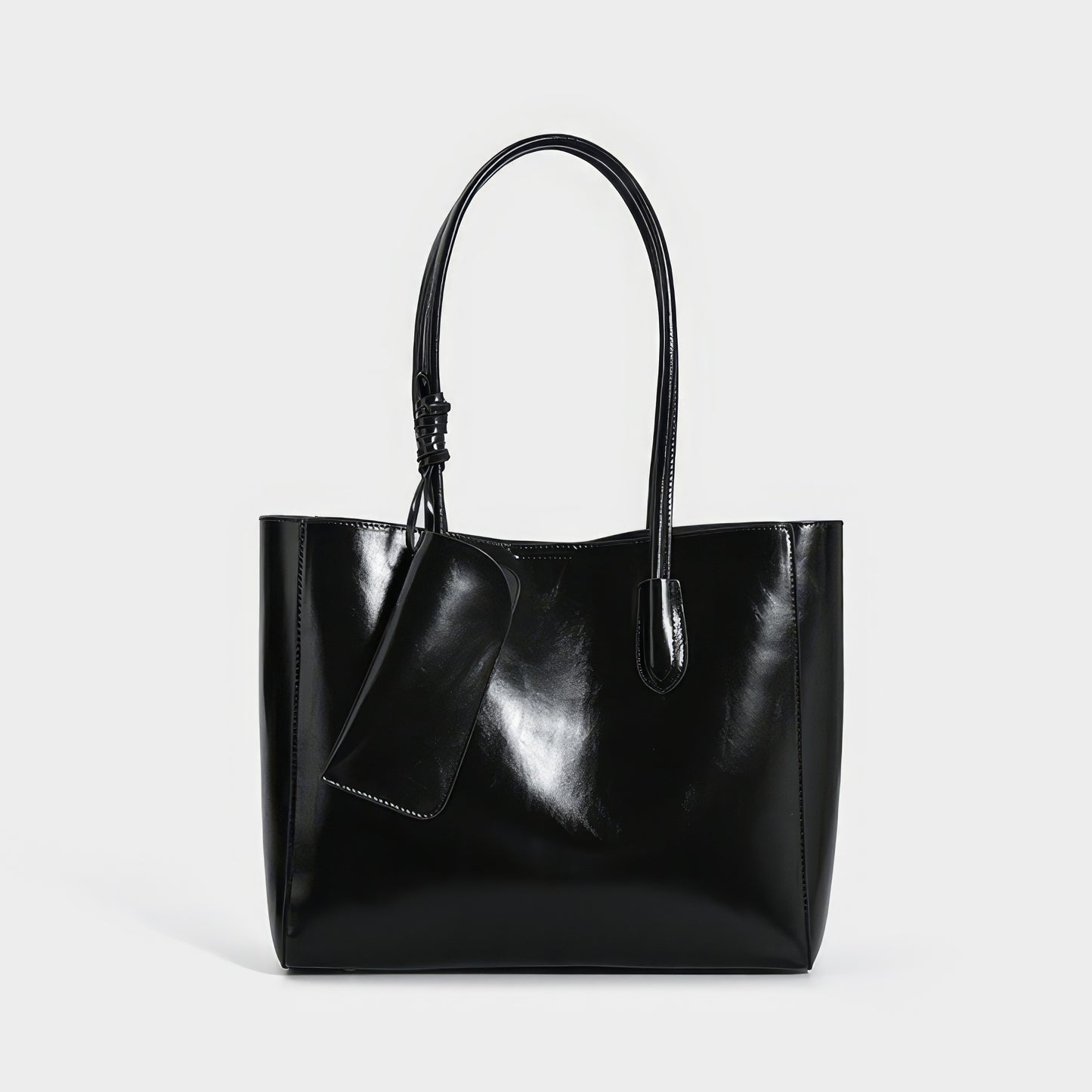 Glossy Black Leather Tote Bag