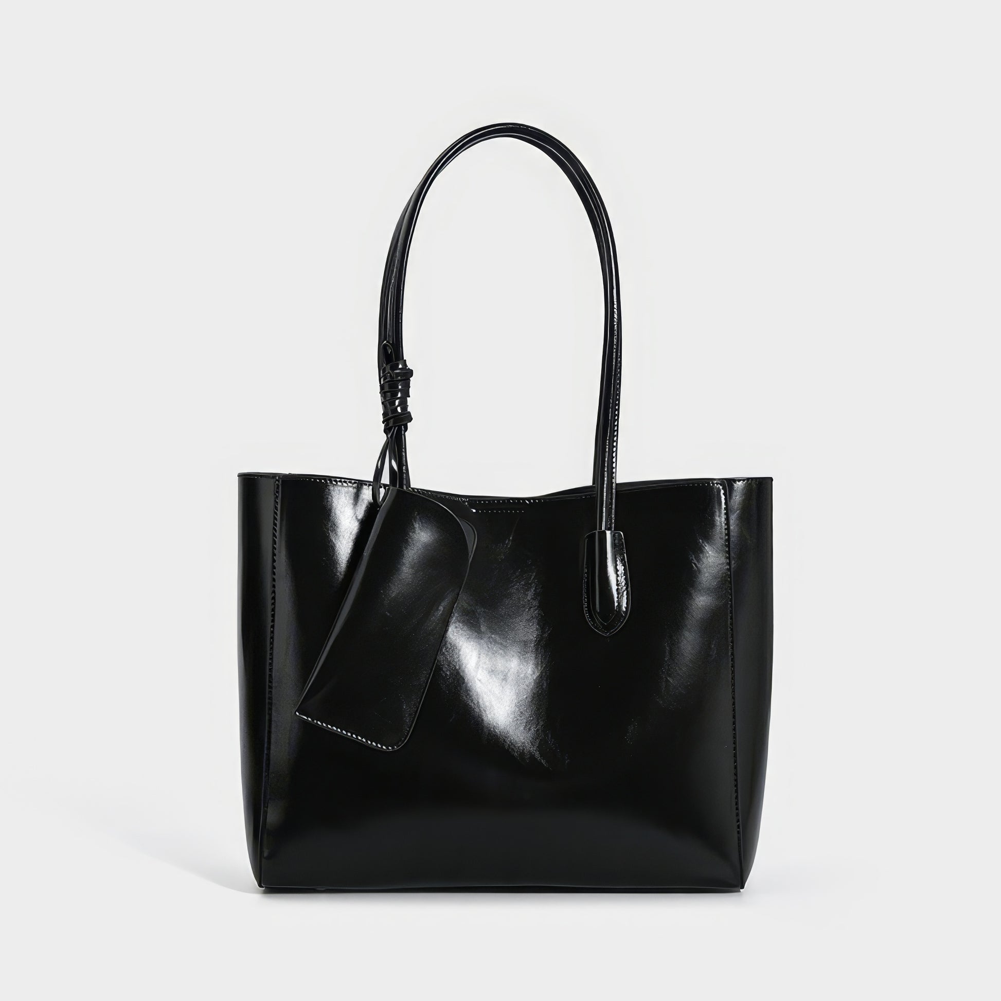 Glossy Black Leather Tote Bag