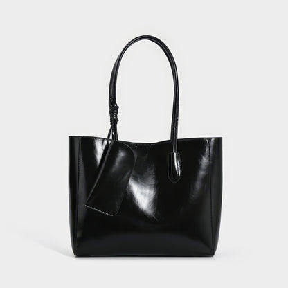 Glossy Black Leather Tote Bag