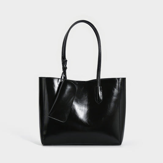 Glossy Black Leather Tote Bag