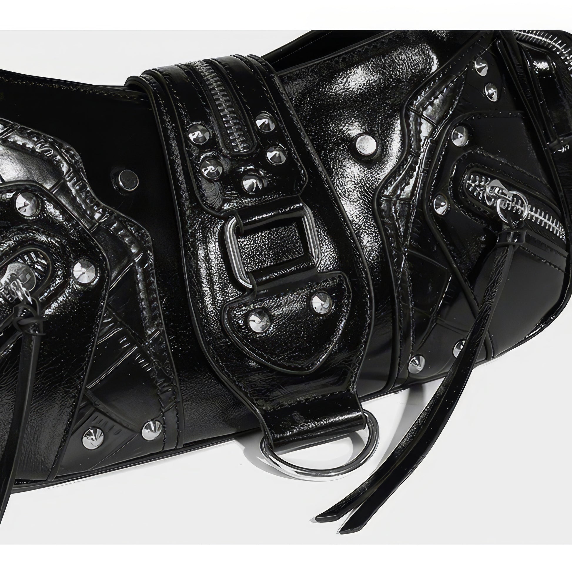 Glossy Buckle Pocket Baguette Bag