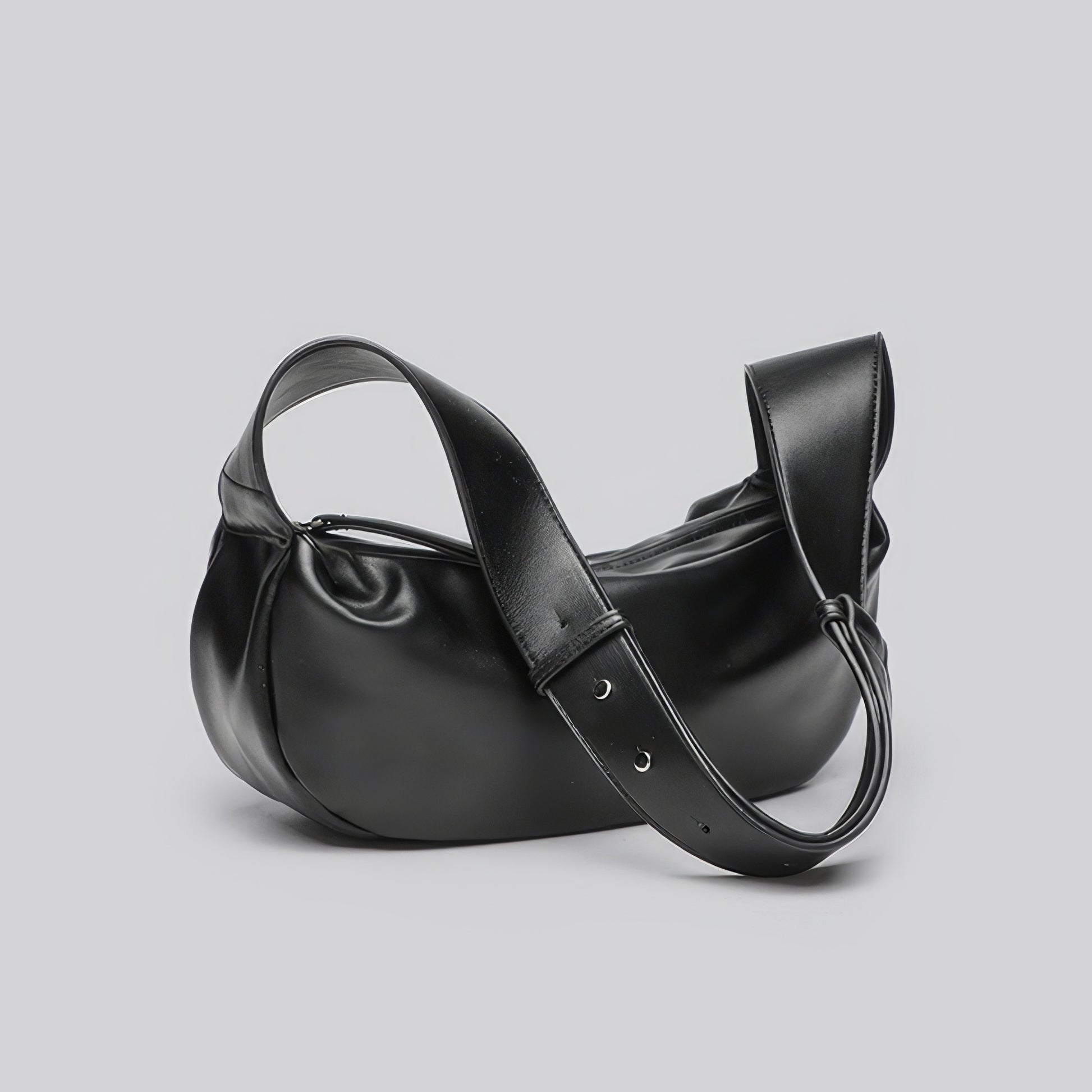 Smooth Faux Leather Crescent Shoulder Bag