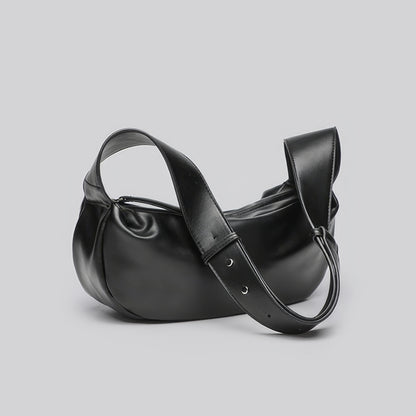 Smooth Faux Leather Crescent Shoulder Bag