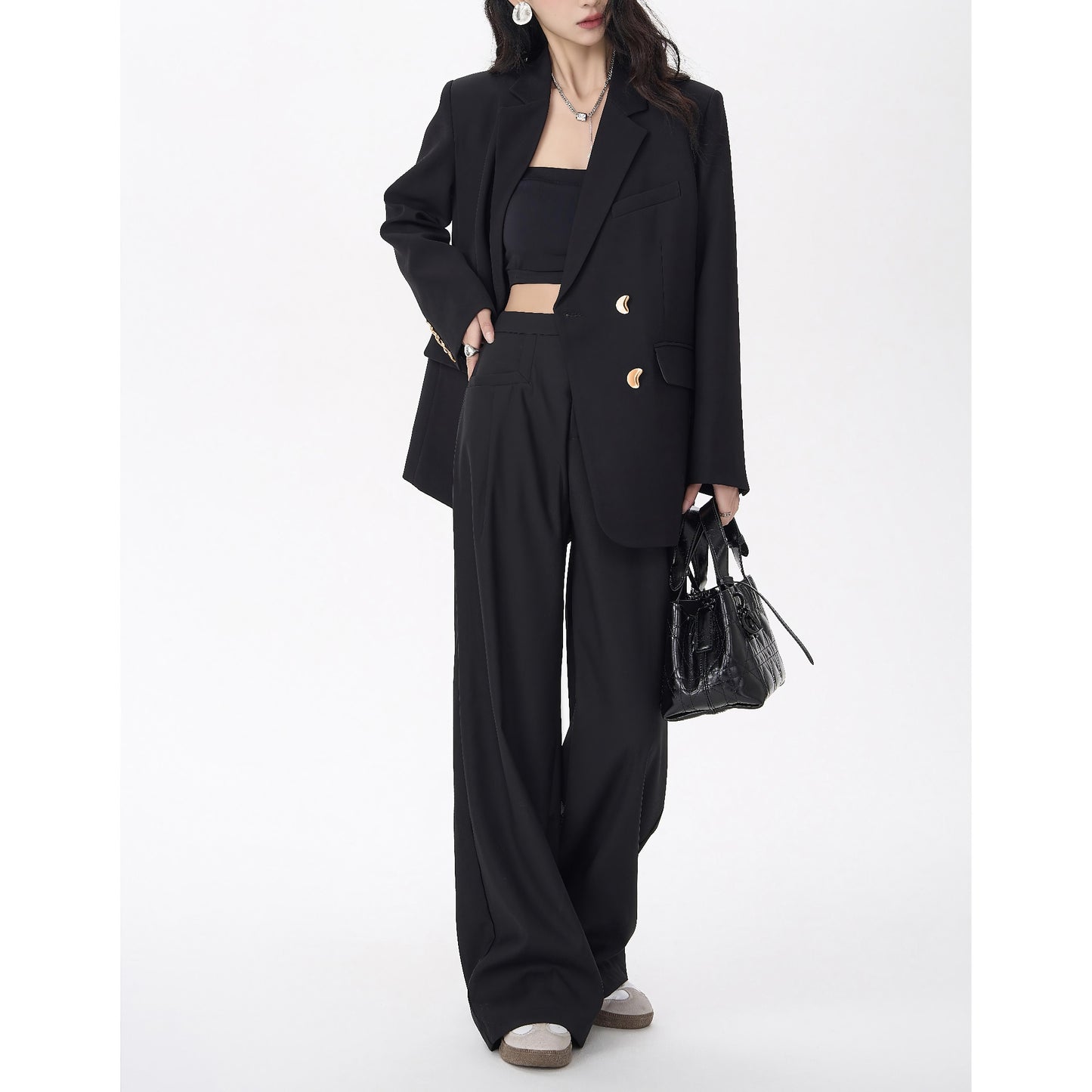 Gold Button Oversized Tailored Blazer