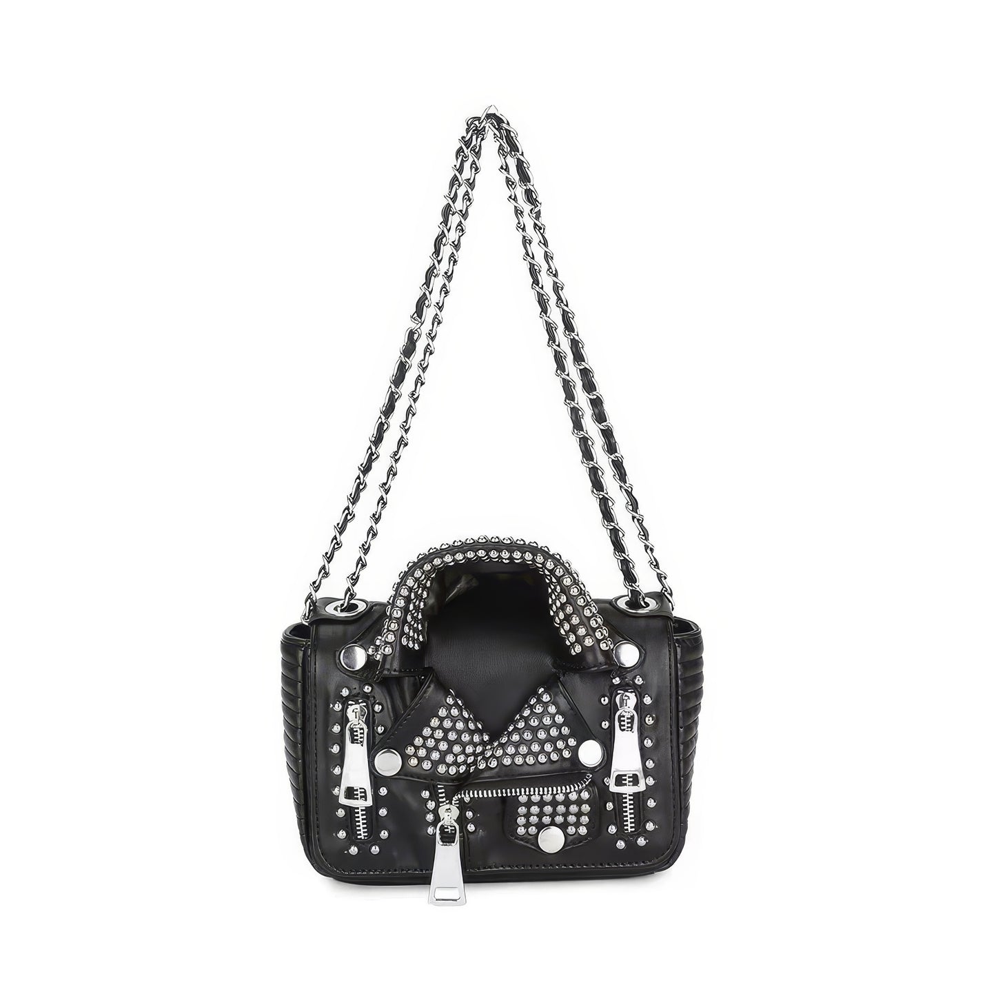 Studded Biker Jacket Chain Shoulder Bag