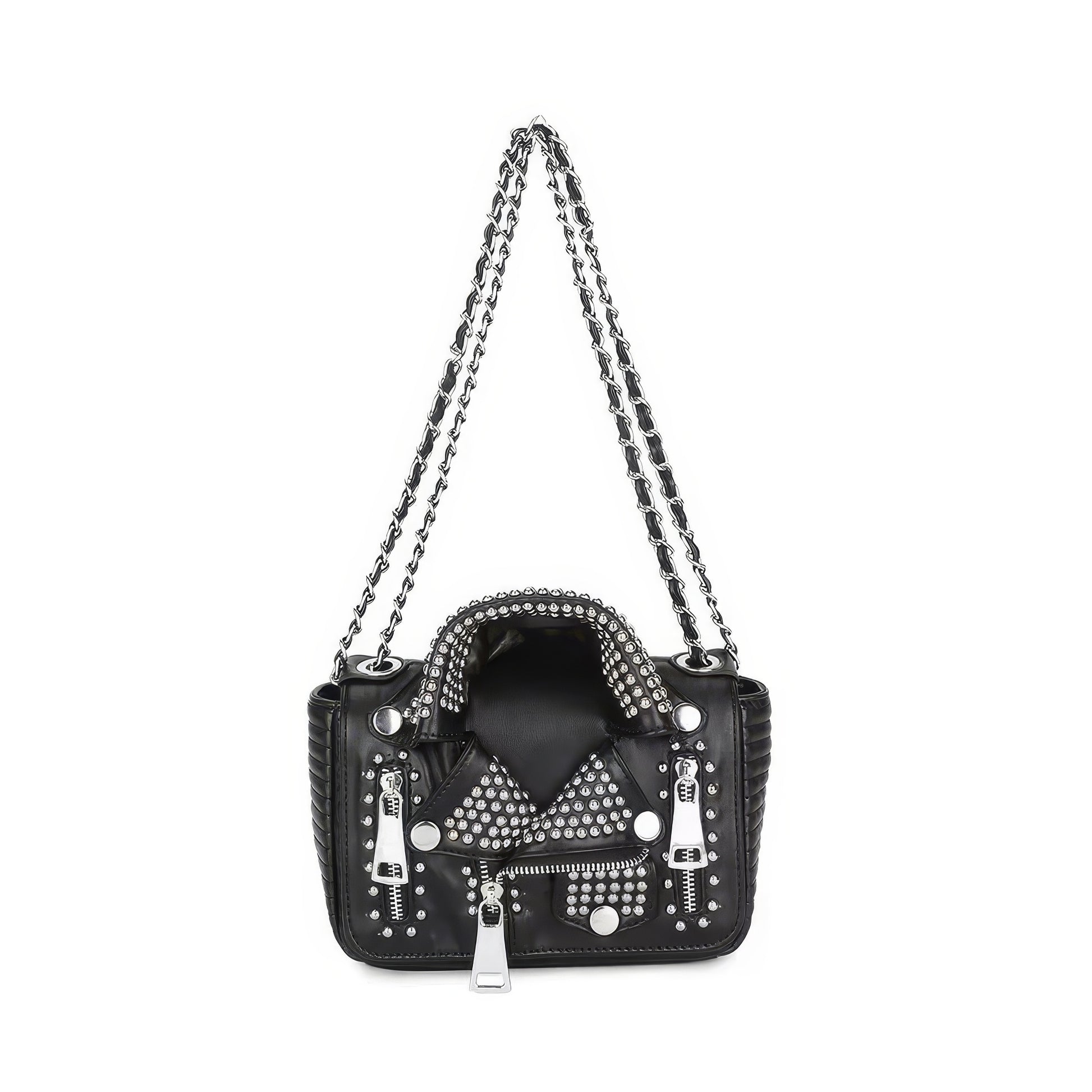Studded Biker Jacket Chain Shoulder Bag