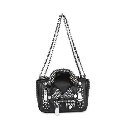 Studded Biker Jacket Chain Shoulder Bag