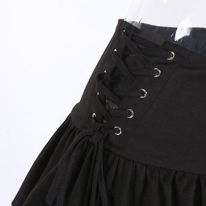 Layered Ruffle Lace-Up Skirt