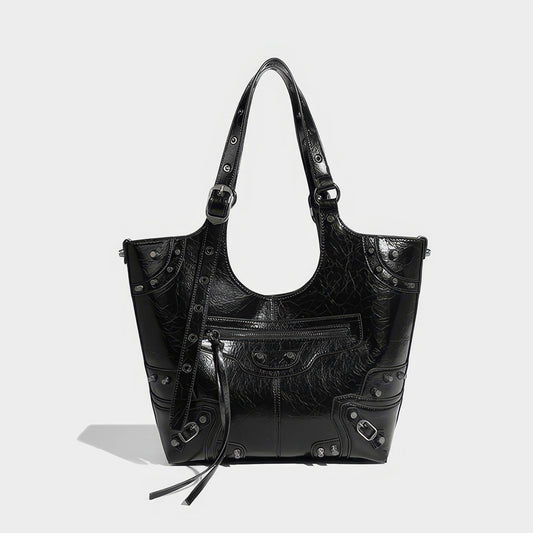 Studded Cutout Strap Detail Faux Leather Tote