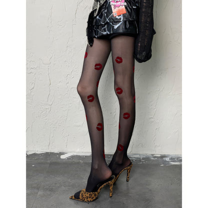 Allover Lip Print Sheer Tights