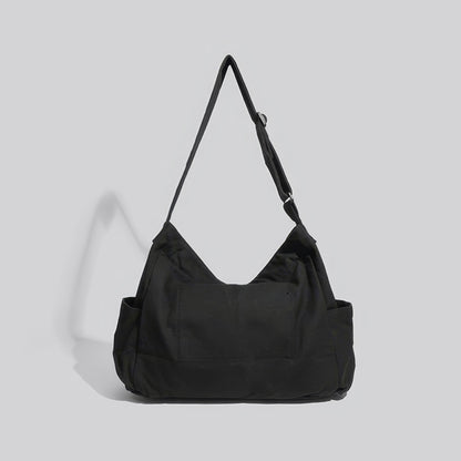 Black Canvas Multi-Pocket Shoulder Bag