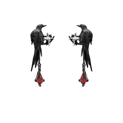 Black Bird Crystal Drop Earrings