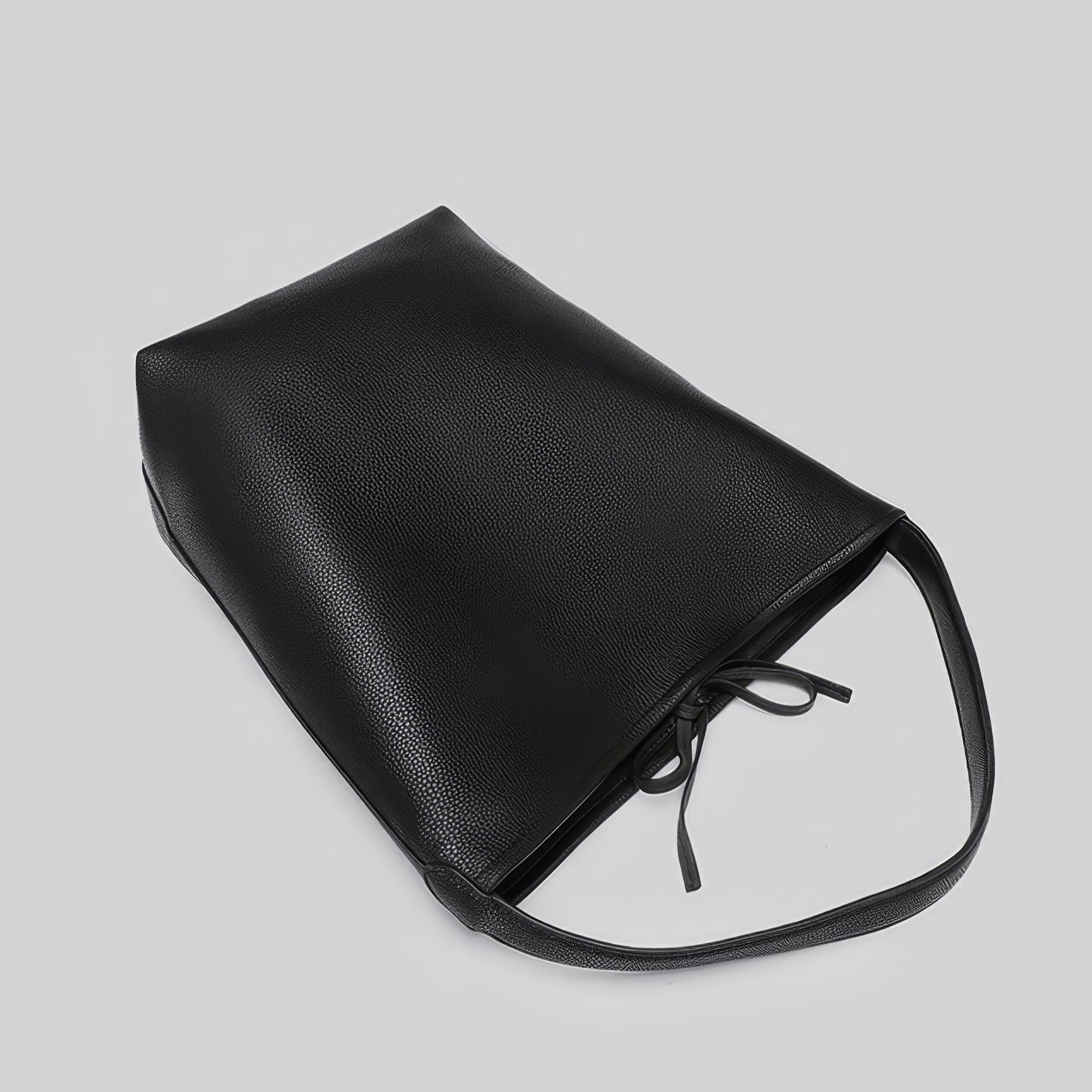 Structured Pebble Leather Black Tote Bag