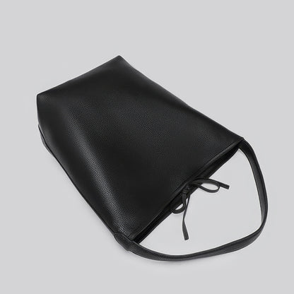 Structured Pebble Leather Black Tote Bag