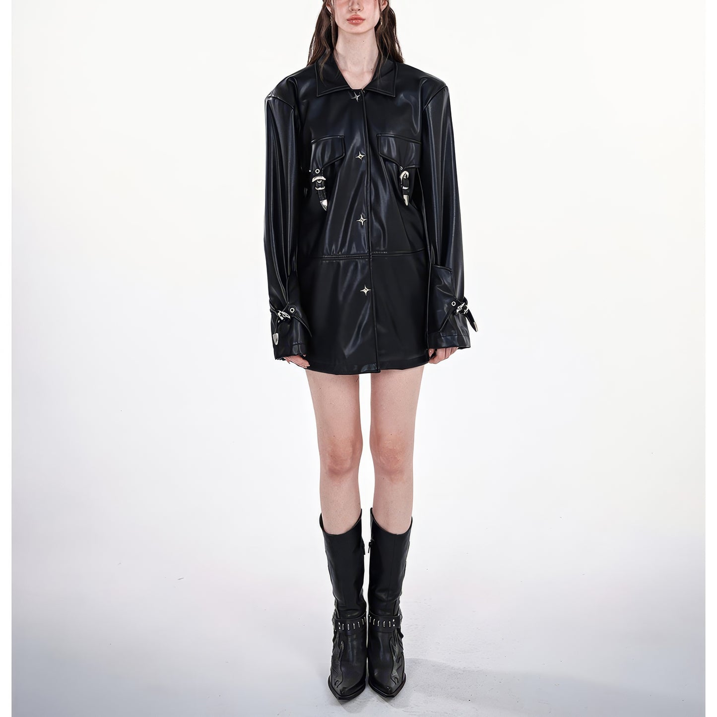 Star Rivet Faux Leather Oversized Jacket
