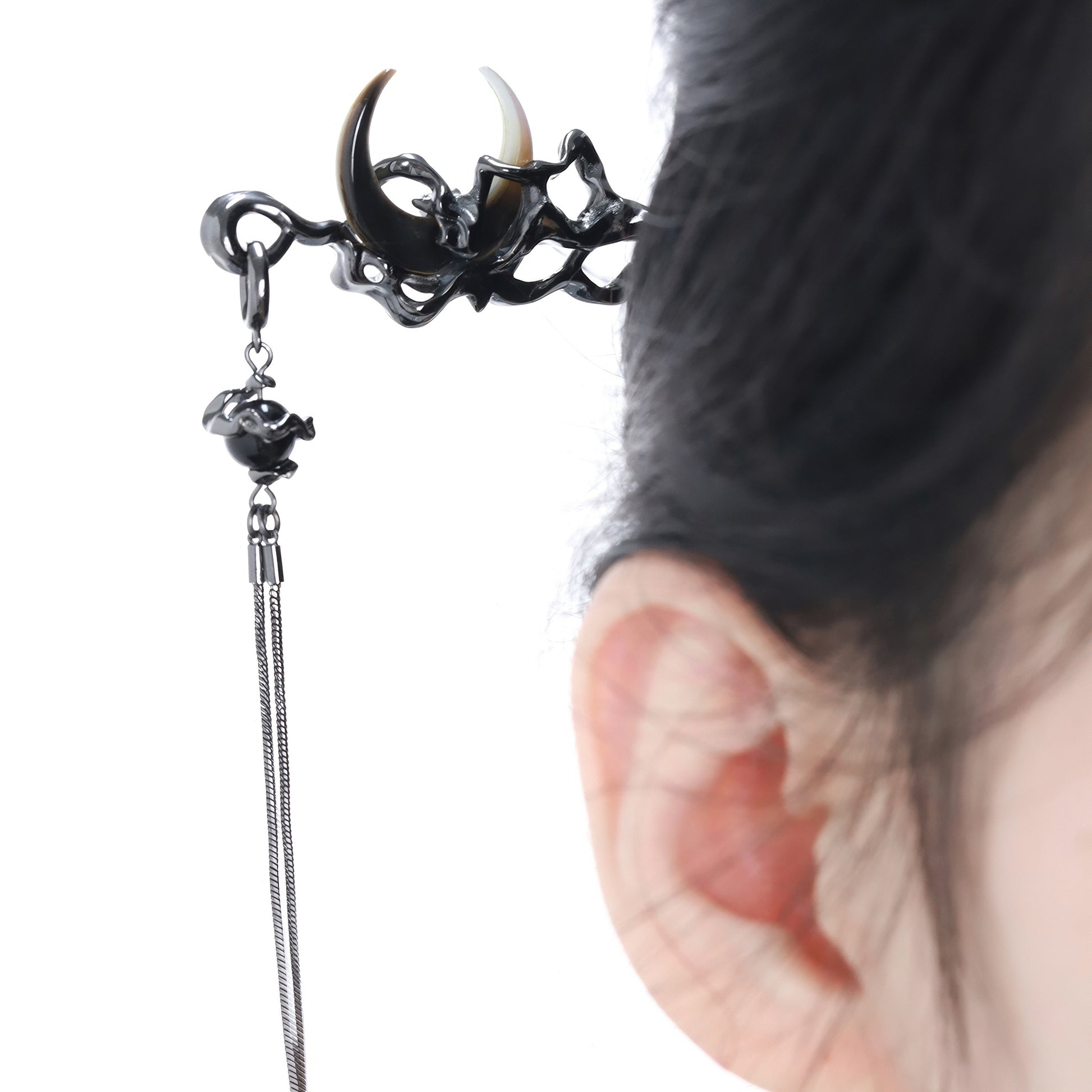 Moon Horn Black Hair Stick