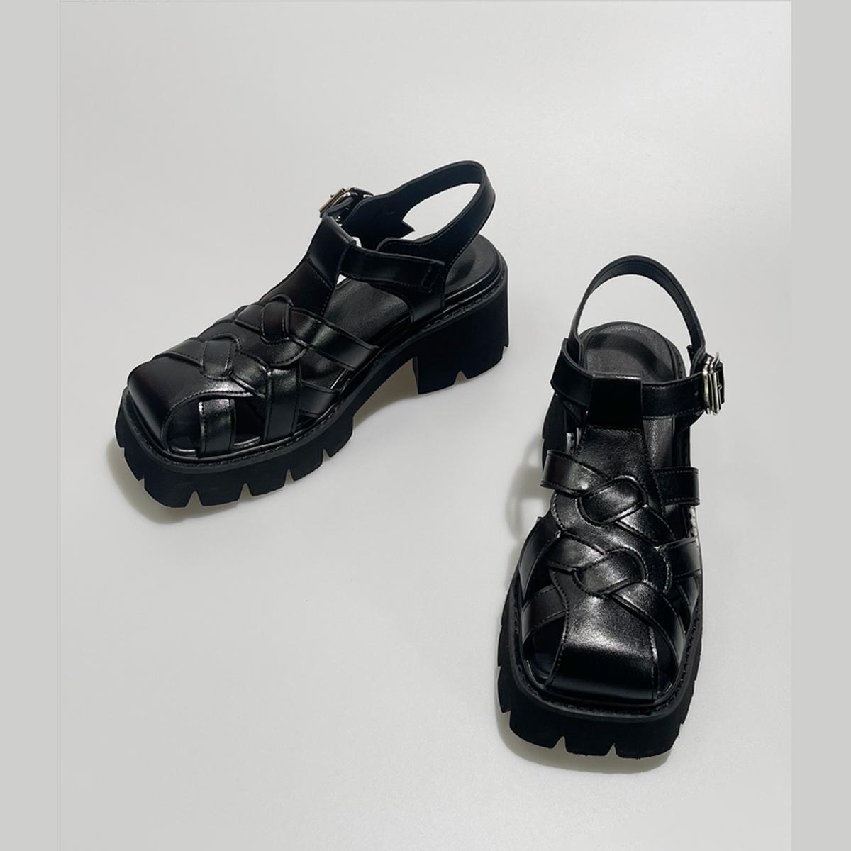 Woven Leather Platform Sandals