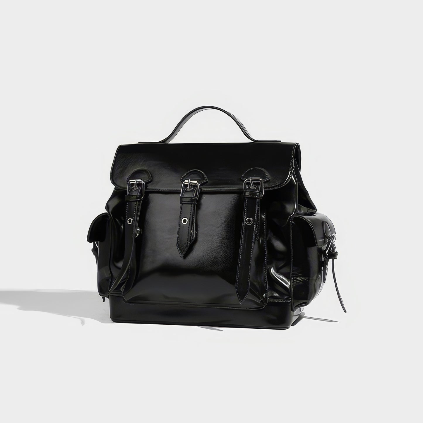 Triple Buckle Glossy Chain Backpack