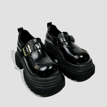 Black Patent Buckle Platform Shoes