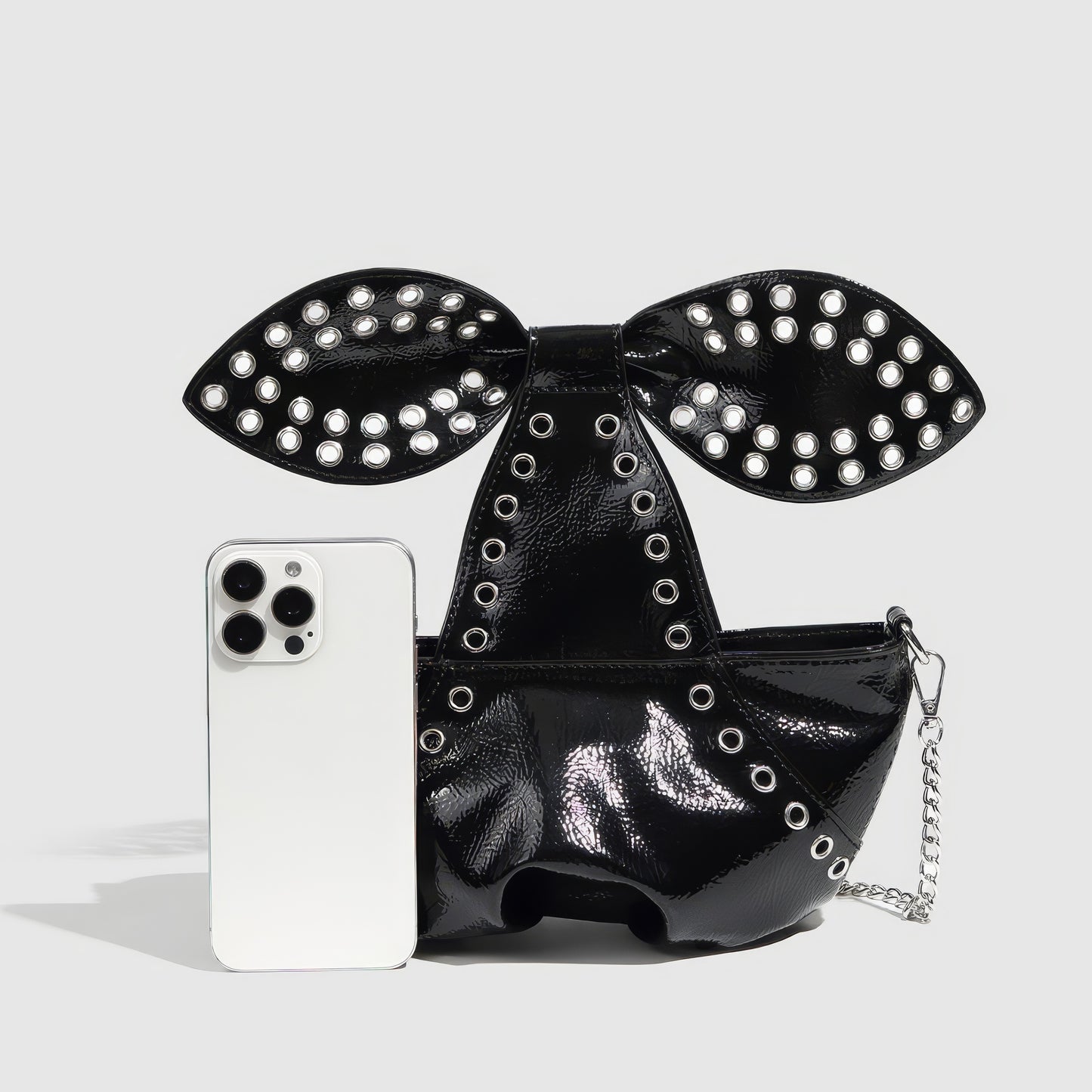 Studded Patent Bow Chain Bag