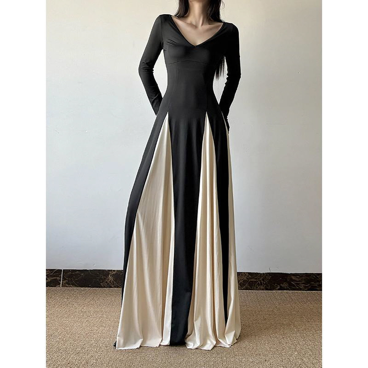 Two-Tone Panel Maxi Dress