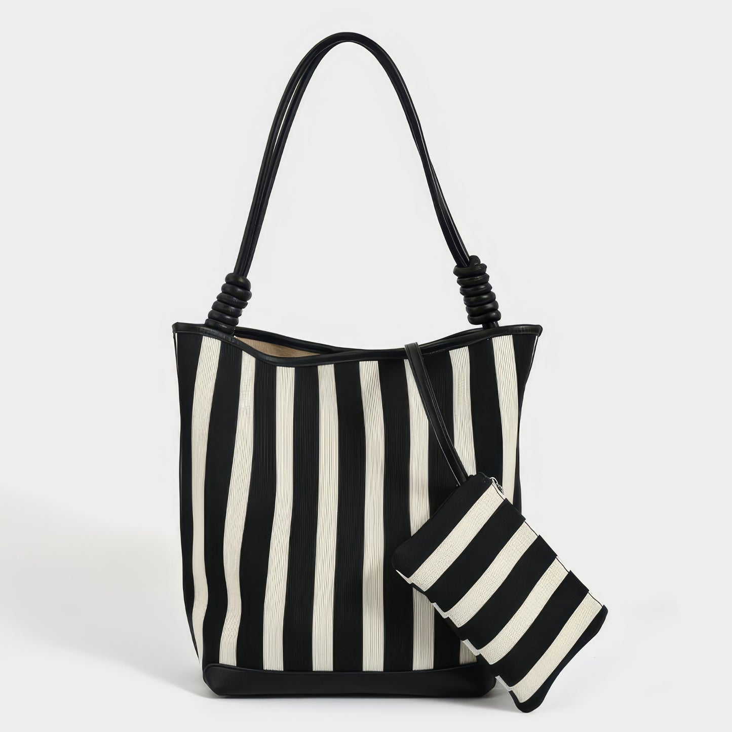 Striped Canvas Shoulder Tote Bag
