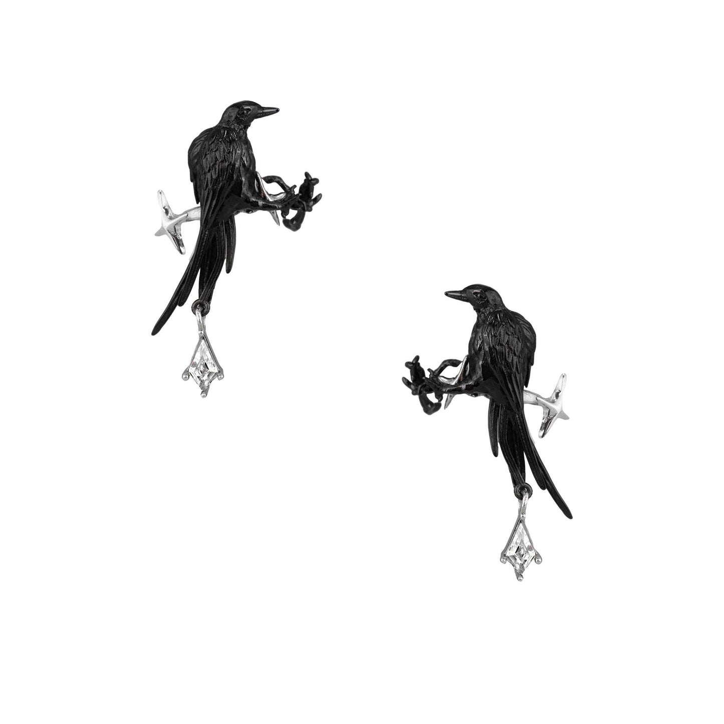 Black Bird Branch Drop Earrings