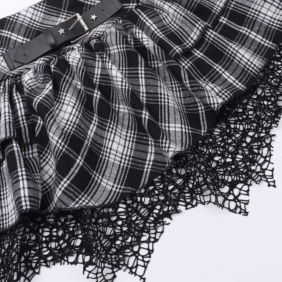 Plaid Ruffled Asymmetrical Skirt