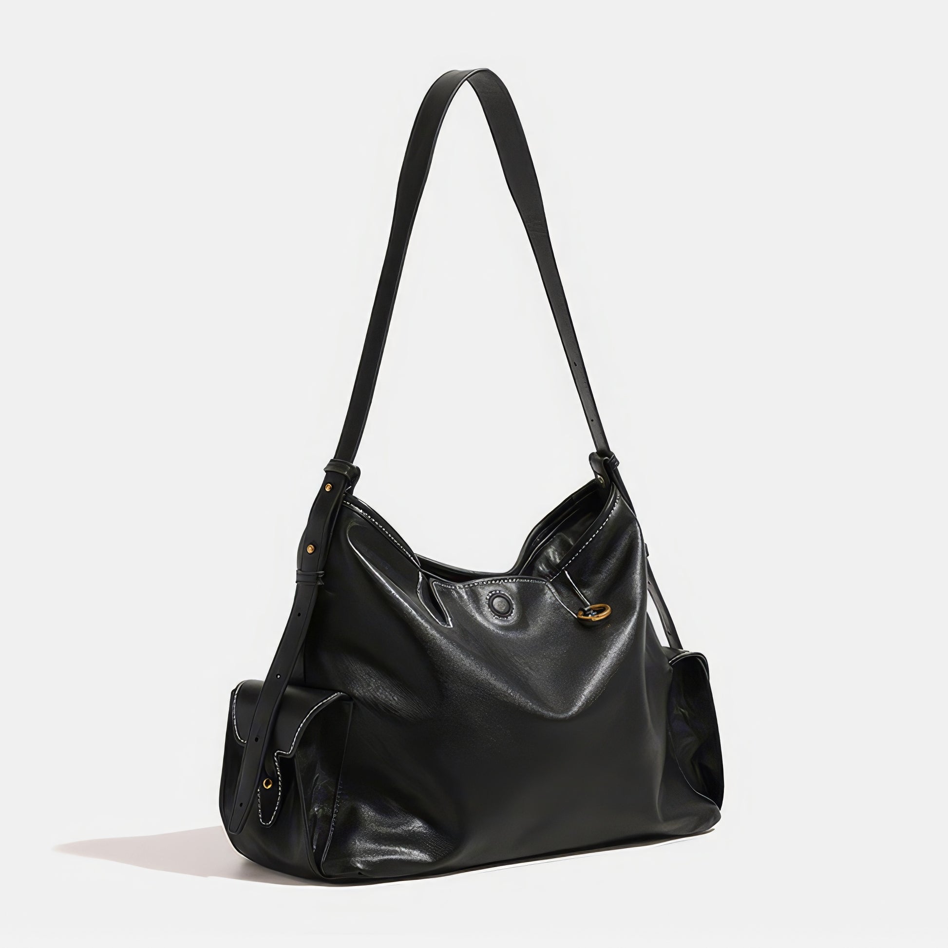Soft Pocket Detail Faux Leather Shoulder Bag