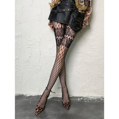 Lace Panel Diamond Fishnet Tights
