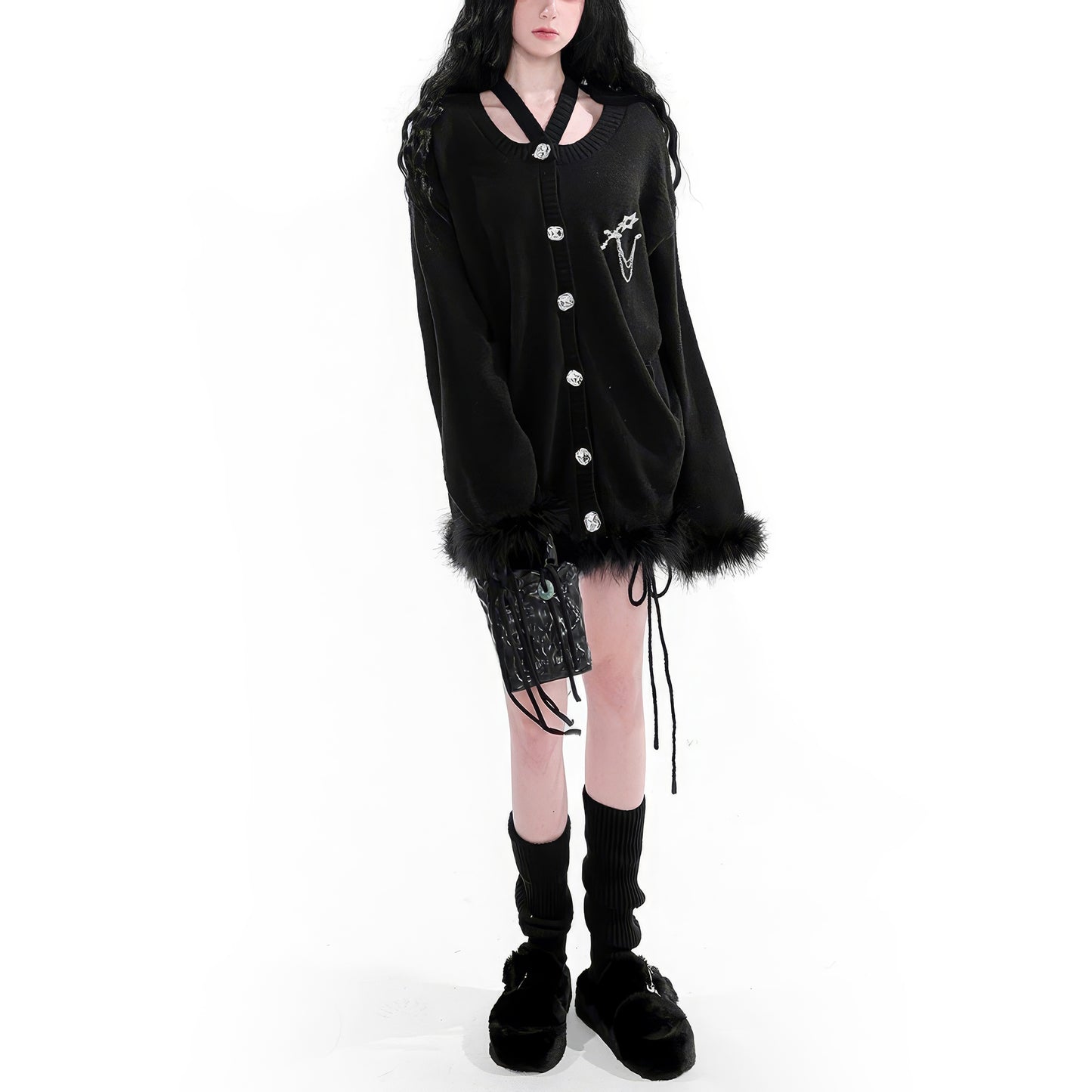 Faux Fur Trim Knit Cardigan