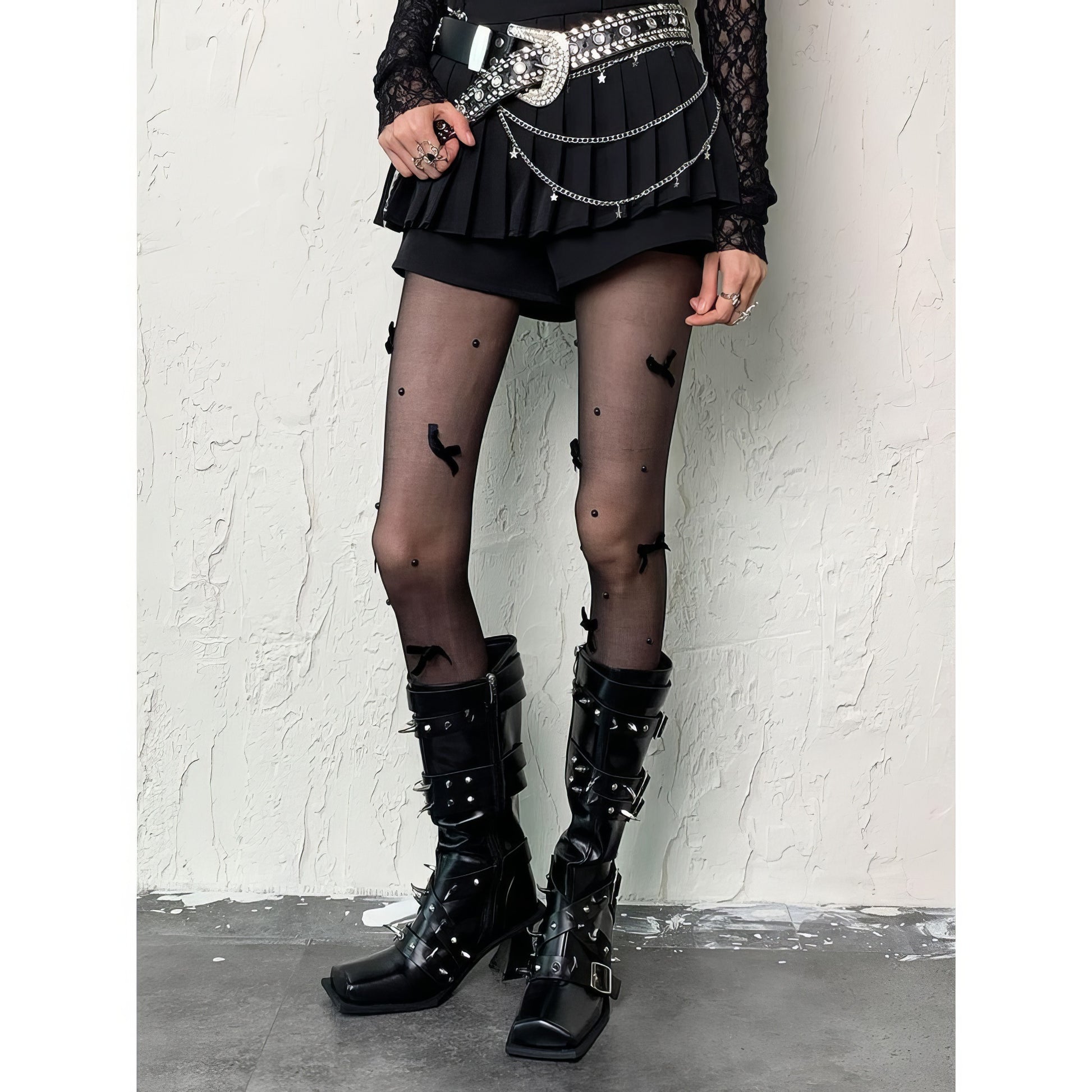 Velvet Bow Pearl Dot Sheer Tights